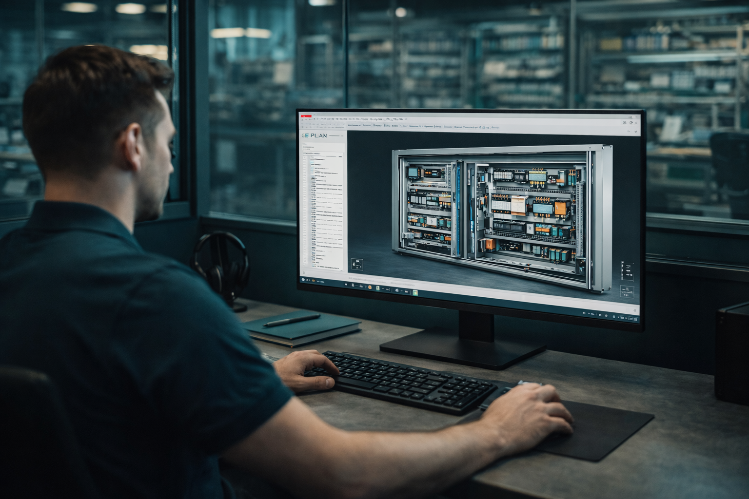 Ingenieur bei der Arbeit mit EPLAN — digitaler Workflow bei EVO Electronic