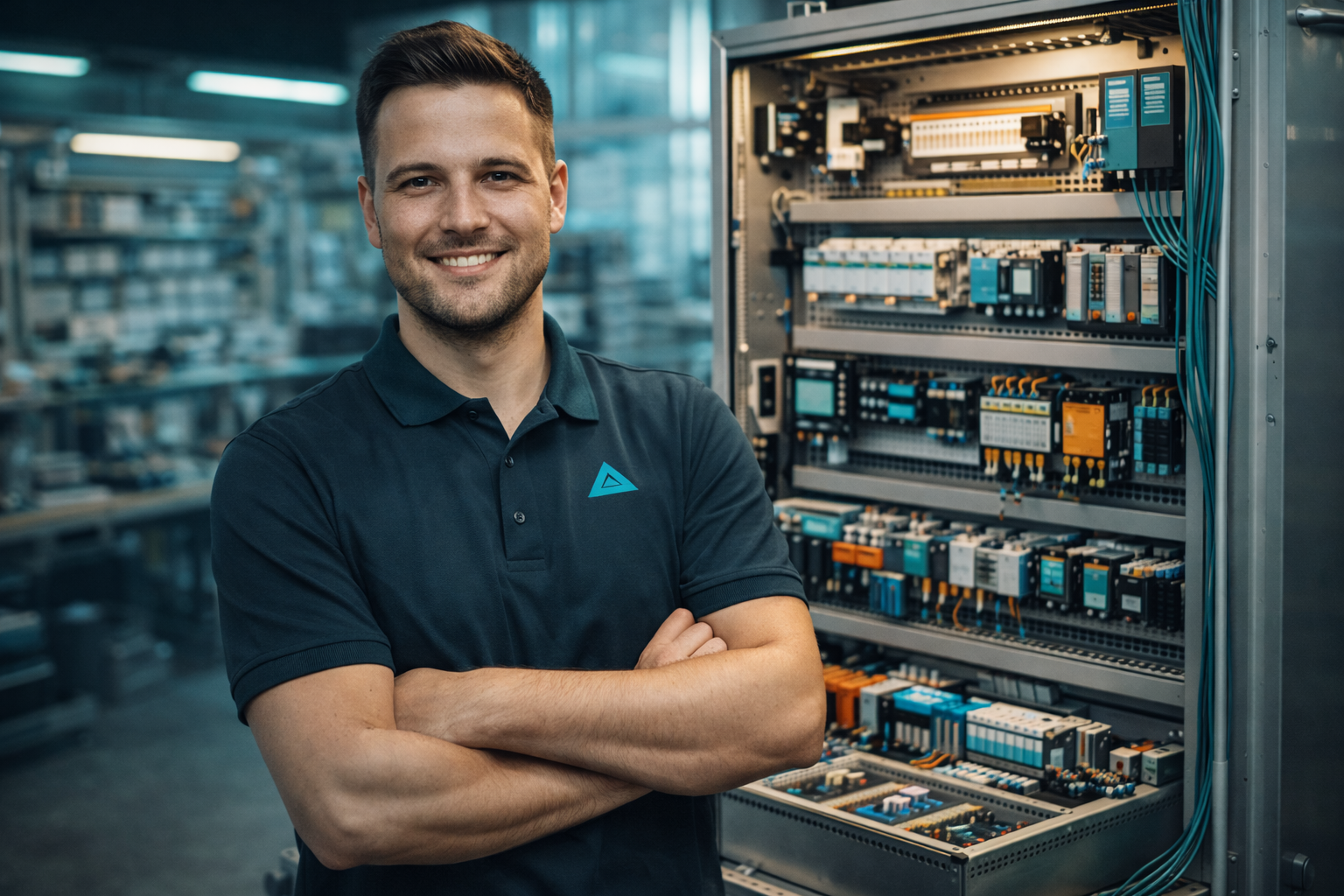 Junger Ingenieur bei EVO Electronic Solutions — moderne Arbeitsumgebung